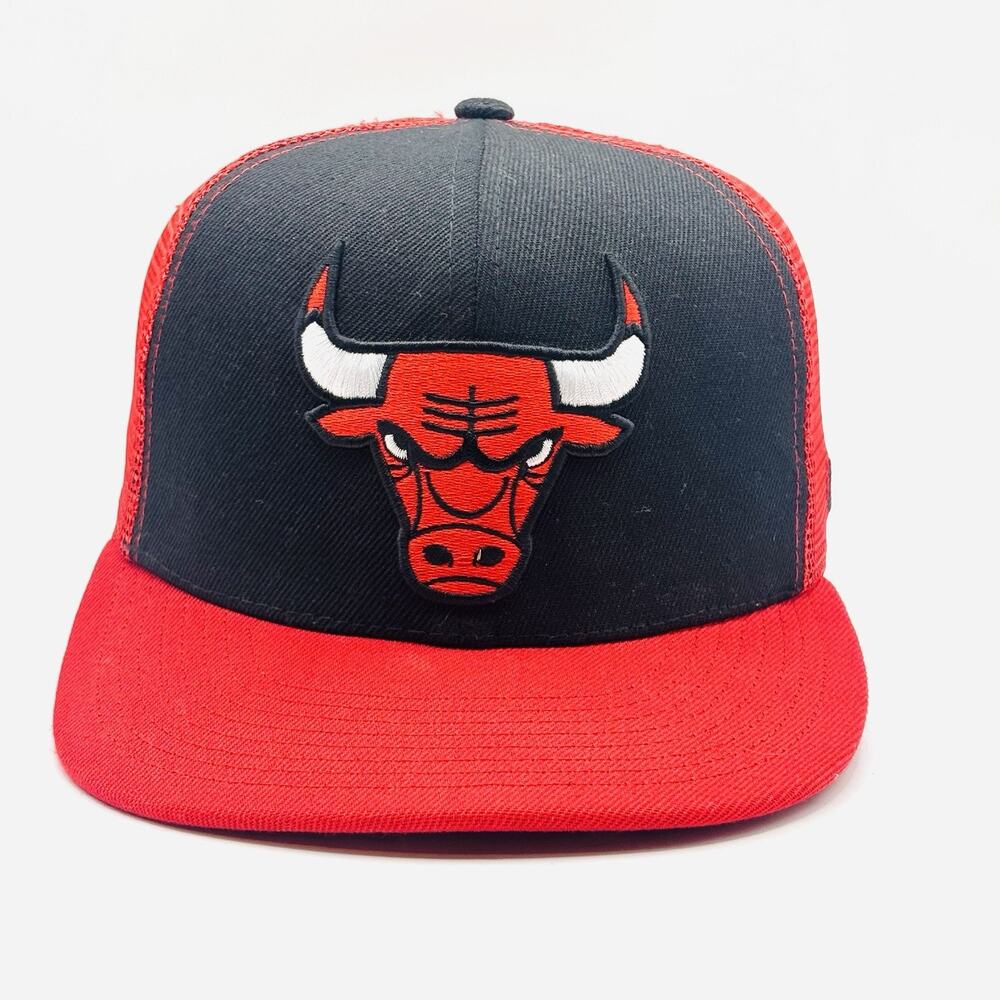 B9 EUC CHICAGO BULLS NBA ULTRA GAME 2 TONE SNAPBACK HAT CAP BLACK/RED BLOCKHEAD